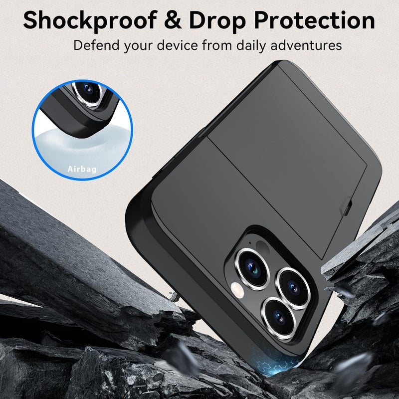 QMAY Compatible with iPhone 16 Pro Max Case with Card Holder, Dual Layer Shockproof,Heavy Duty Protective Hidden Slot Slim Wallet Phone Cover，Black - Image 5